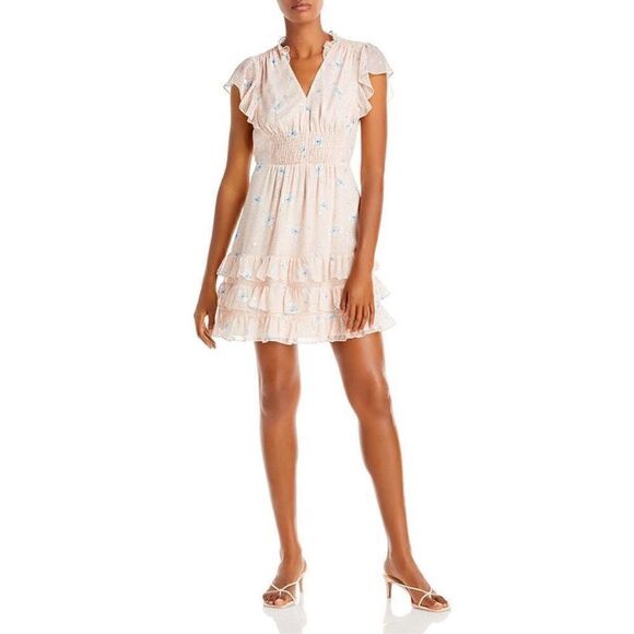 NWT Rebecca Taylor Silk Ruffle V Neck Mini Dress Pastel Pink Floral size S - Picture 13 of 13